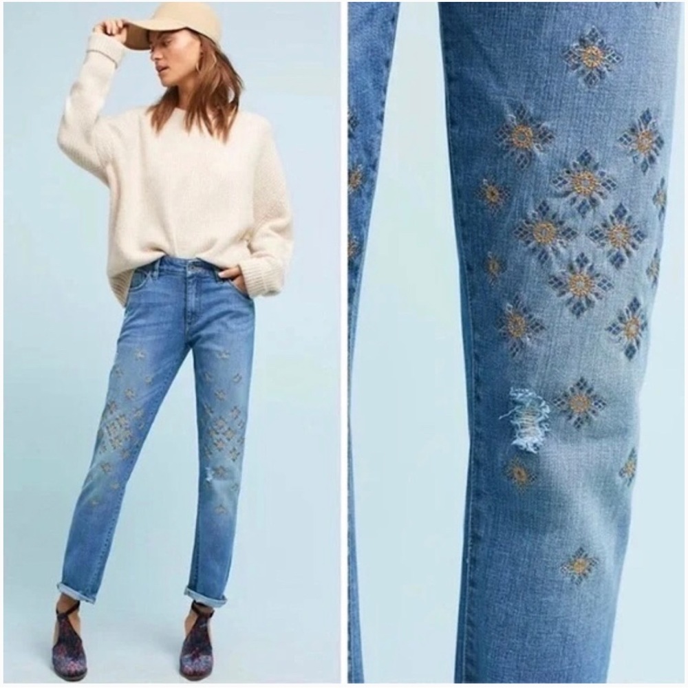 Pilcro and the Letterpress Embroidered Slim Boyfriend Jeans Size 27